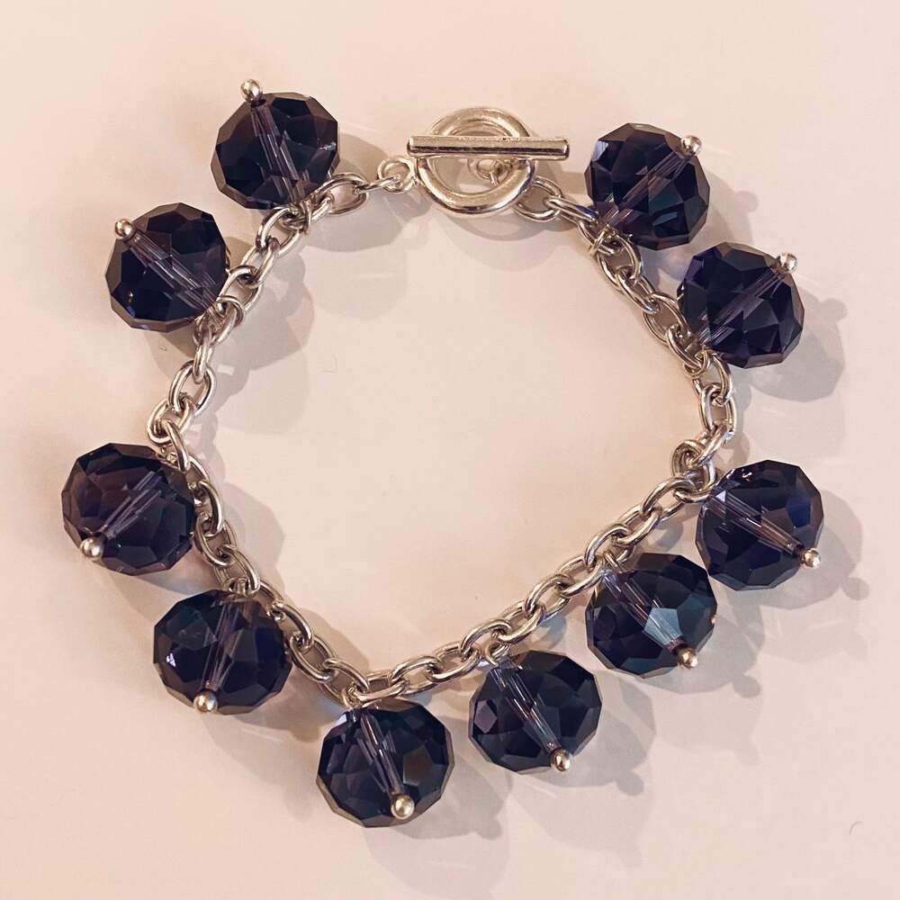 Purple Glass Beads Silver Toggle Bracelet LSU